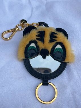 Miu Miu Yellow Fur Tiger Face Keychain with Gold Hardware